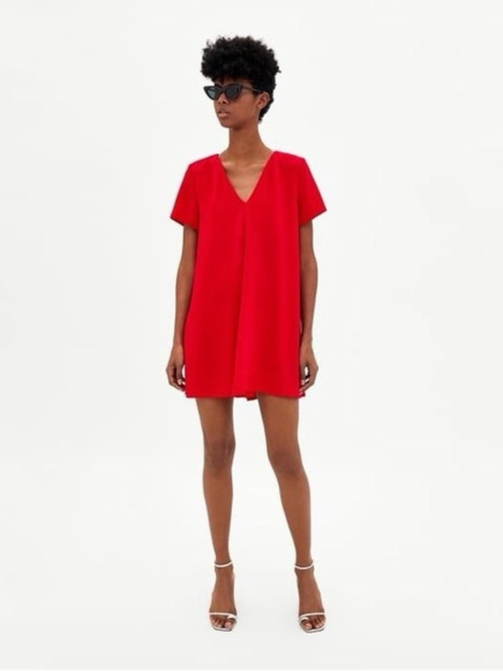 Zara Red V-Neck Short Sleeve Shift Dress size XS